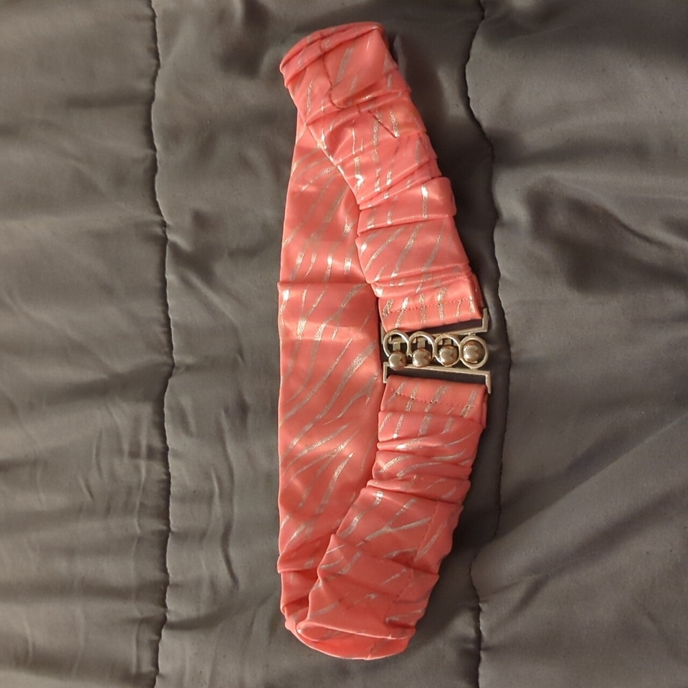 Pink and silver print belt